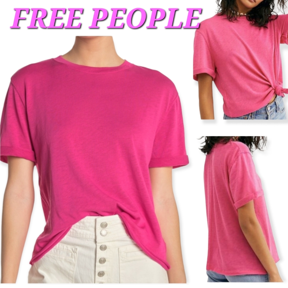 Free People short sleeves tee shirt in Magenta